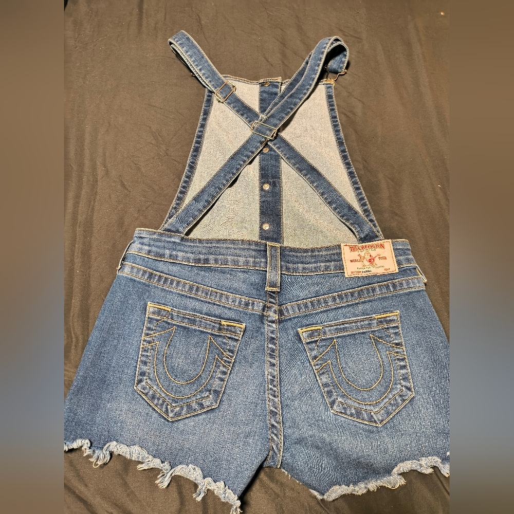 True Religion Blue Denim Short Overalls